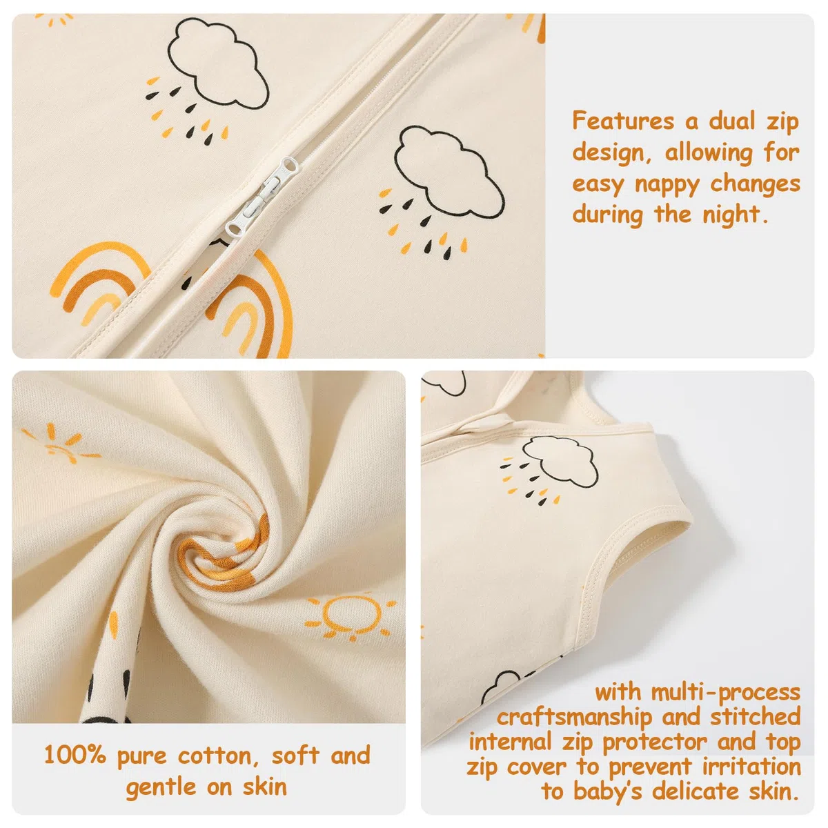 Sac de Nuit Bébé 0.5 TOG 0-6 Mois - Lot de 2 Gigoteuses en 100% Coton | Couverture Portable Nouveau-Né à Double Fermeture Éclair | Matériau Doux, Respirant & Lavable en Machine