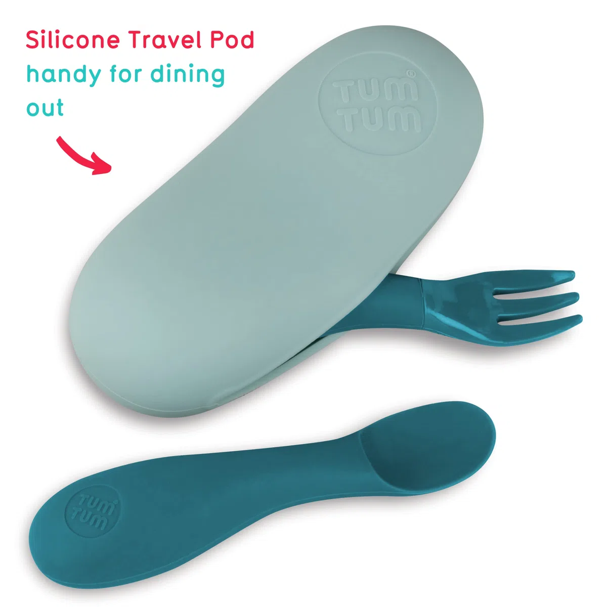 TUM TUM Couverts Enfants Étui, Cuillères Bébé Fourchettes Enfant, Couverts Bébé, 6 m+, Bleu