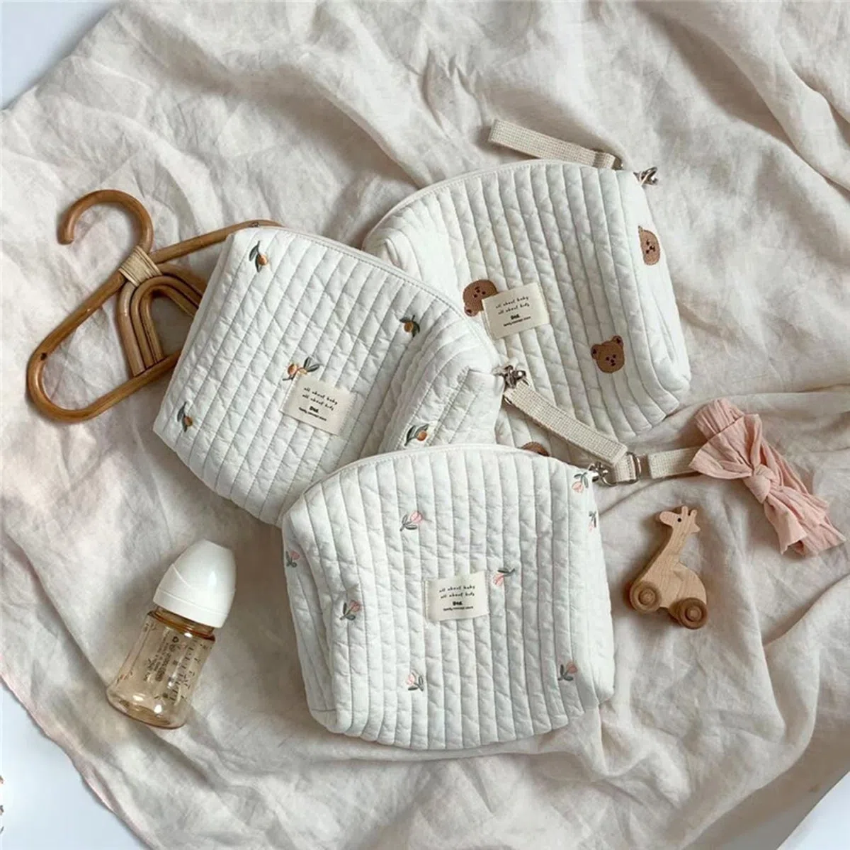 3 Pièces Sac À Langer Portable Universels Pour Bébé Nouveau-nés, Sac Bebe Maternite De Poussette, Organisateur De Maman Fermeture À Glissière À Une Épaule Broderie Pour Voyage Activités Plein Air